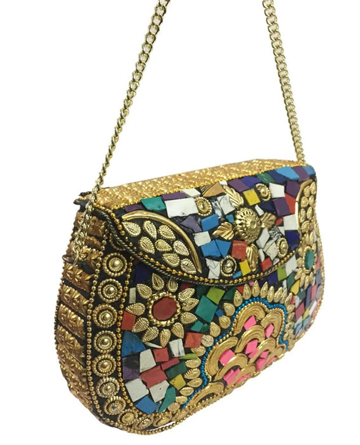 Silver Mosaic Metal Handbag for Women